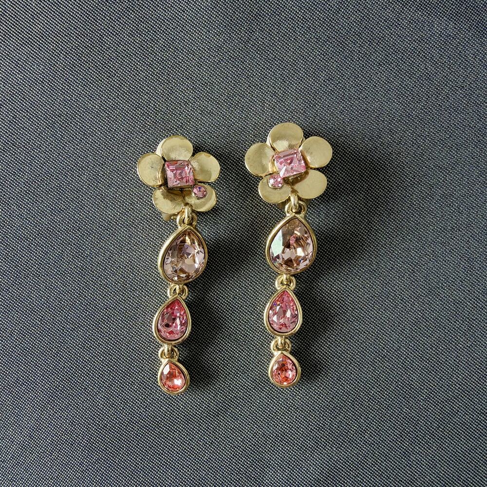 OSCAR DE LA RENTA Gold Floral Teardrop Clip-On Earrings